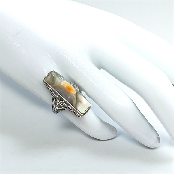 Vintage Jewelry - Vintage Art Deco Sterling Rectangular Abalone Blister Pearl Ring